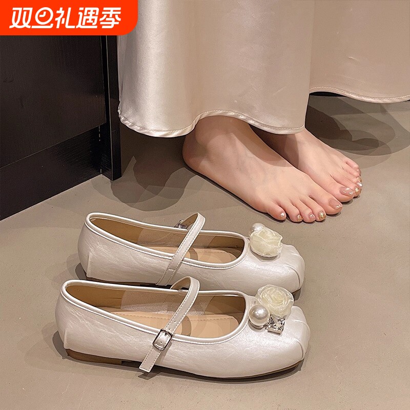 新款配裙子法式平底内增高单鞋女夏2025白色百搭玛丽珍鞋鞋子粗跟