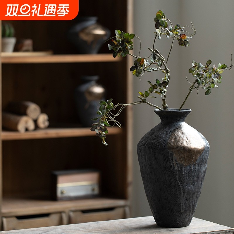 景德镇禅意复古陶瓷花瓶水培鲜花插花装饰品酒店别墅粗陶手工摆件