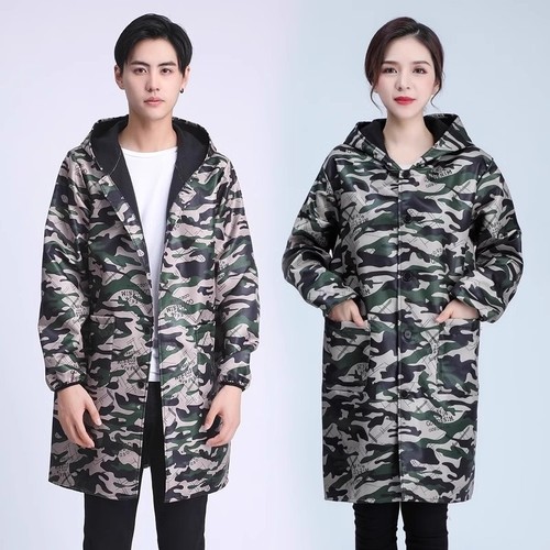 加绒加厚罩衣防水防油污围裙工作服冬季外穿带袖耐磨耐脏厨房家用