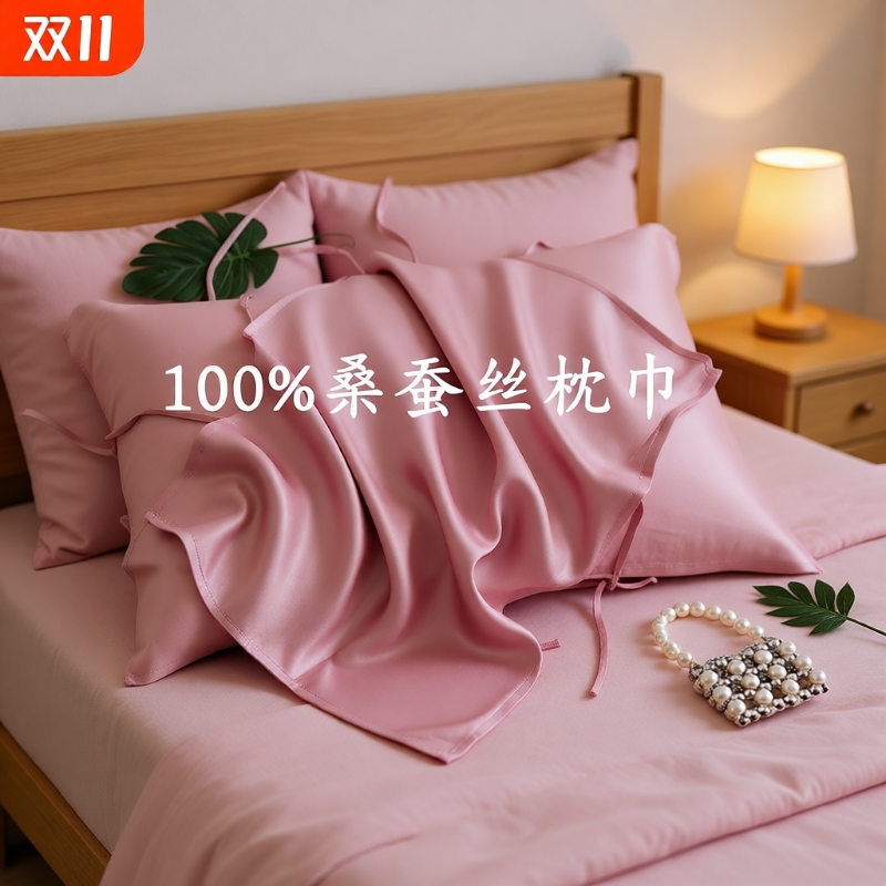 外贸出口真丝枕巾100%桑蚕丝单人冰丝枕套一对装丝绸枕头皮防螨