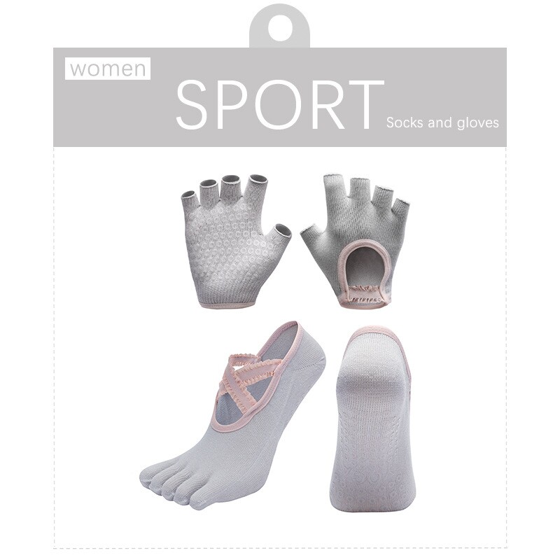 【T1/W1+B3】女士袜子手套组合五指蕾丝防滑健身运动普拉提瑜