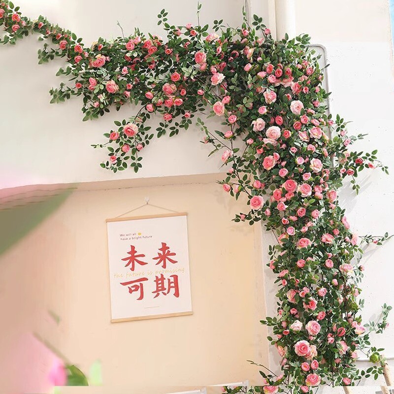 蔷薇挂花仿真花墙藤条塑料爬藤假花藤蔓装饰网红玫瑰遮丑花藤植物