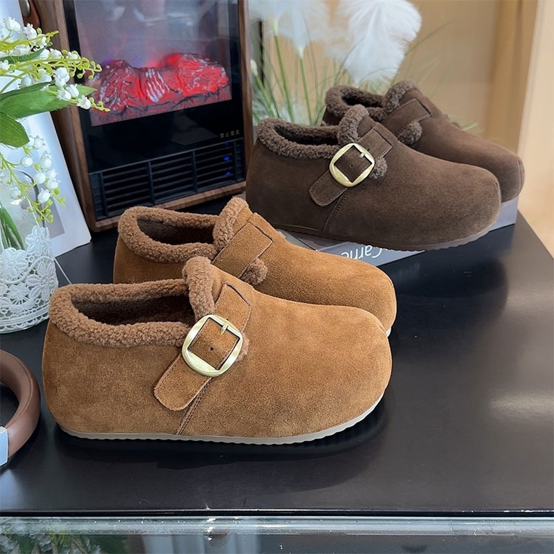 冬季加绒内增高勃肯鞋真皮厚底2025新款全包毛毛博肯鞋女灰色咖色