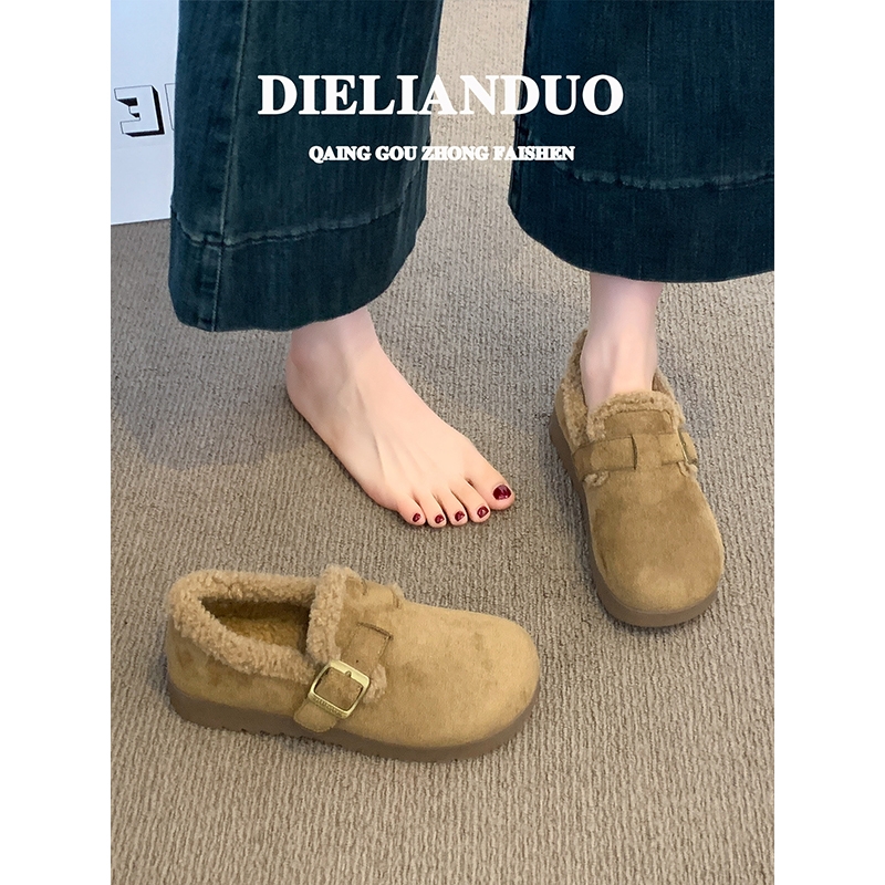 厚底勃肯鞋女款2025新款秋冬季加绒保暖毛毛鞋防滑雪地棉鞋子女鞋