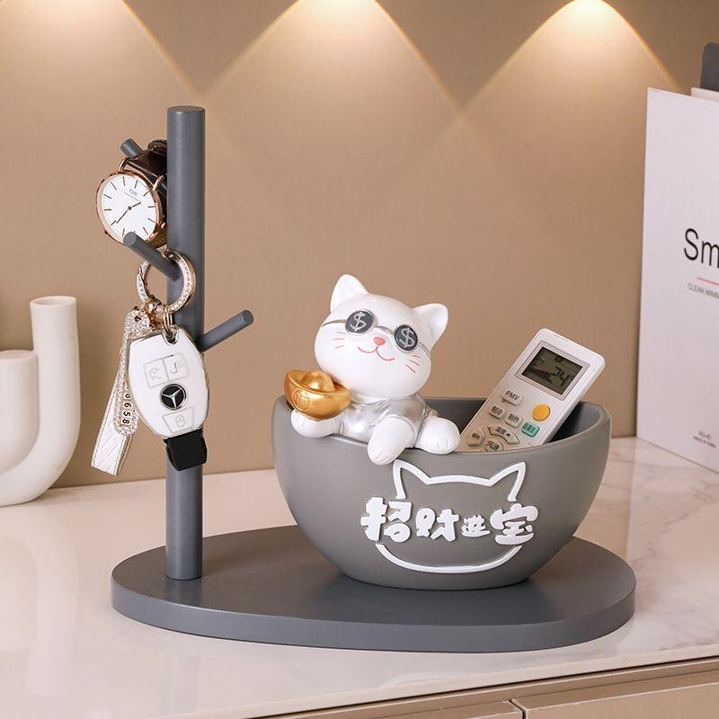 招财猫摆件入户玄关钥匙收纳装饰品客厅家居桌面新款乔迁新居礼品