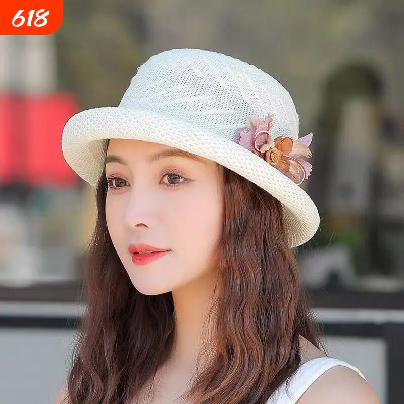 女士帽子夏季新款防晒透气草帽中老年妈妈遮阳帽女韩版百搭沙滩帽