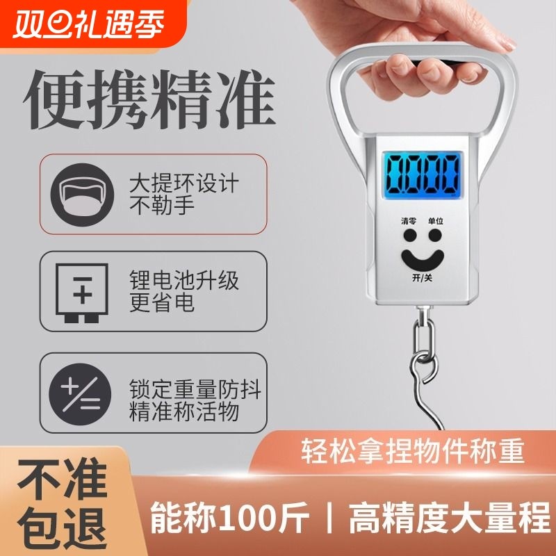 迷你手提电子秤钓鱼秤便携高精度家用快递称弹簧秤小型充电吊钩秤