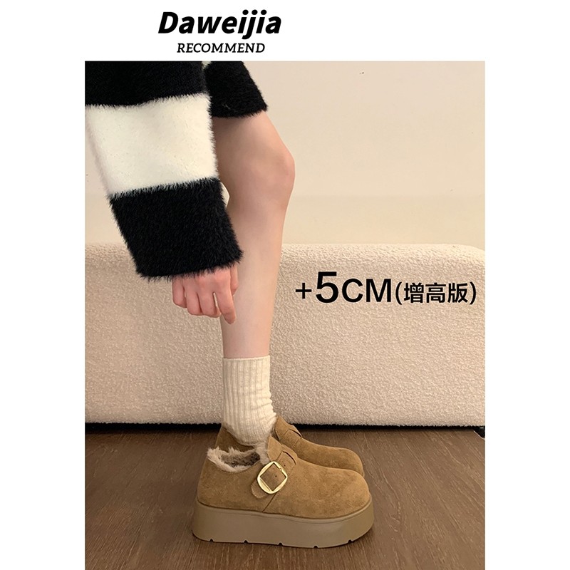 松糕厚底增高加绒全包勃肯鞋女鞋子2025新款雪地靴毛绒棉鞋乐福鞋