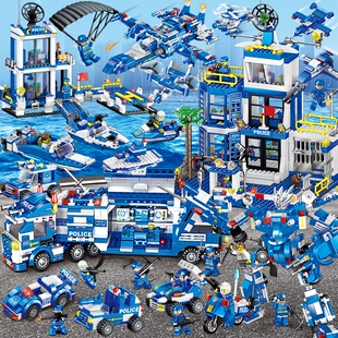 警察局大楼积木拼装儿童玩具益智特警人仔男孩子拼图礼物兼容乐高