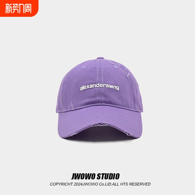 新款破洞字母刺绣潮牌棒球帽子女软顶显脸小情侣大头休闲鸭舌帽男
