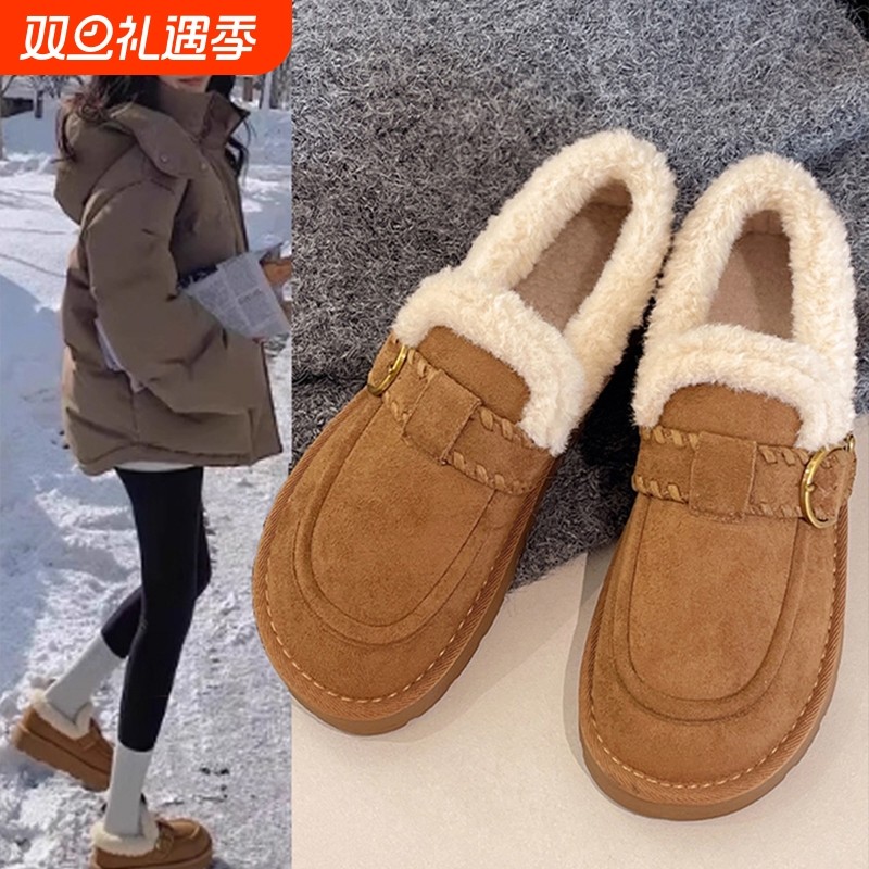 厚底加绒保暖全包勃肯鞋毛毛鞋女2025新款冬一脚蹬雪地靴棉鞋毛绒