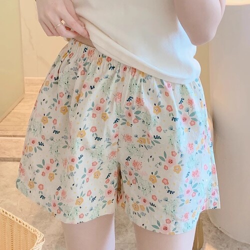 睡裤女碎花棉绸短裤薄款阔腿裤宽松居家裤休闲裤女款夏季家居格子