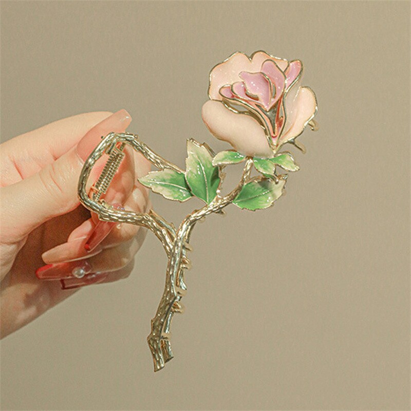 韩版大号玫瑰花金属抓夹优雅简约气质发夹后脑勺鲨鱼夹子盘发头饰