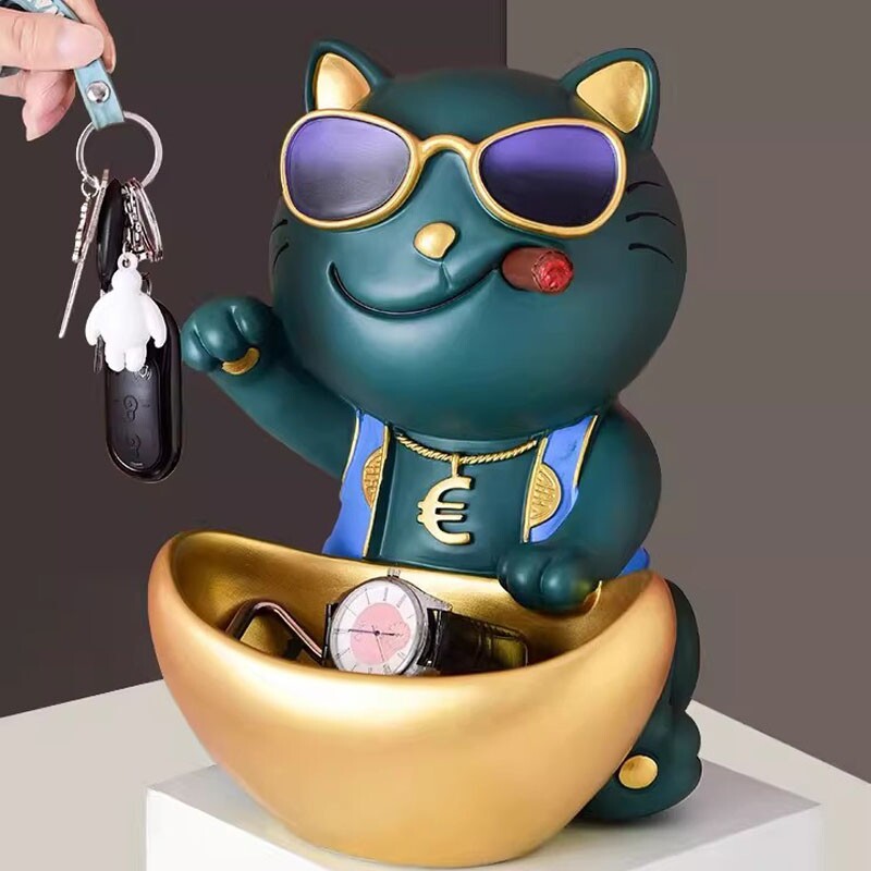卡通元宝招财猫树脂钥匙收纳创意家居客厅电视柜玄关摆件生日礼物