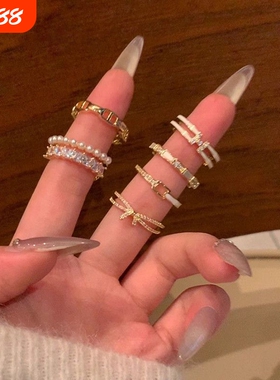 小众开口戒指合集女百搭设计蝴蝶结珍珠食指戒小众轻奢高级感独特