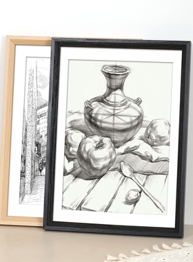 实木画框挂墙16寸20拼图24海报8K4开框架a4A3空框30素描装裱相框