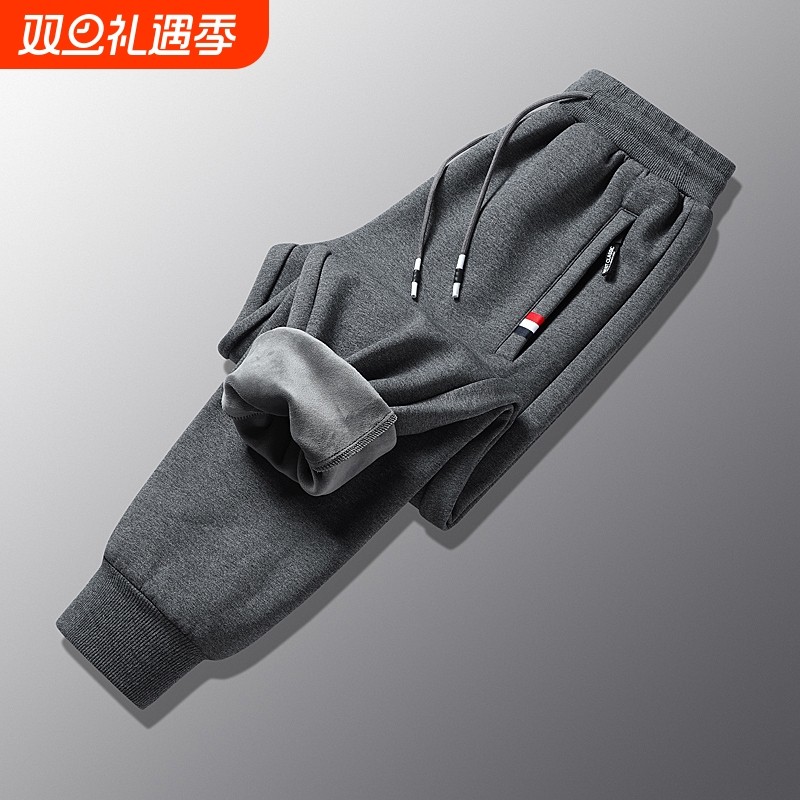 纯棉卫裤子男士休闲长裤新款秋冬季2025加绒加厚保暖束脚运动棉裤