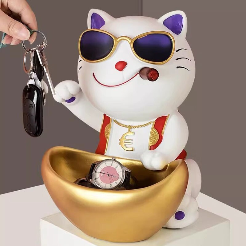 元宝招财猫树脂钥匙收纳创意家居客厅电视柜玄关摆件生日礼物桌面