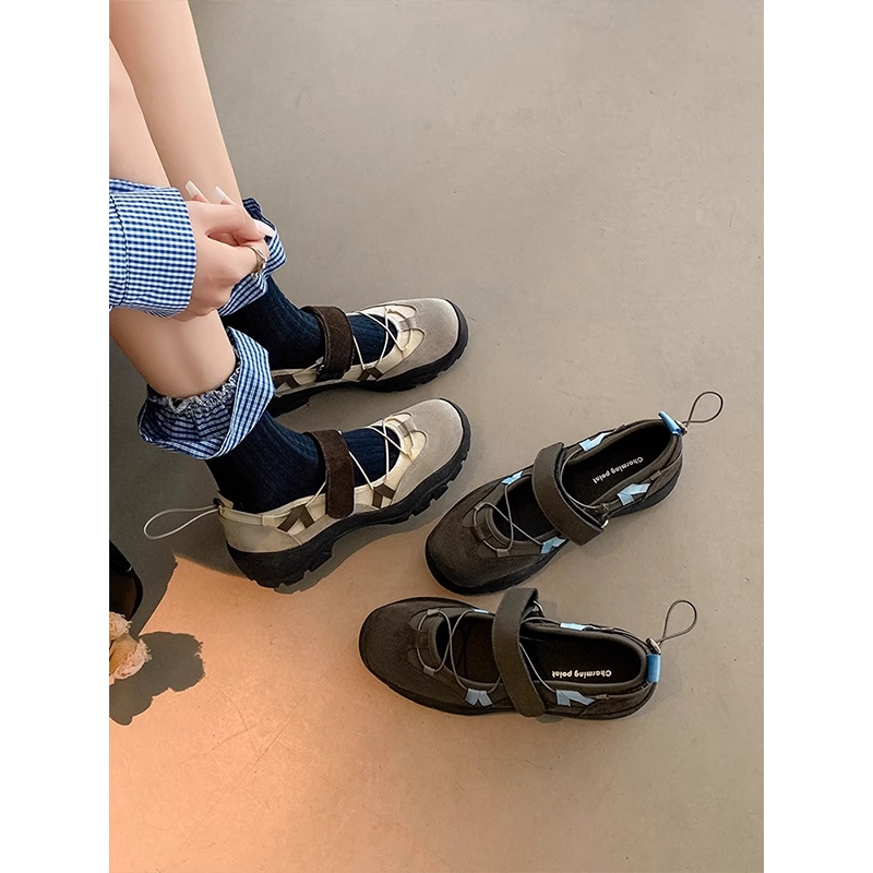 厚底版设计感机能风芭蕾舞运动鞋女2025年春夏季新款牛皮玛丽珍鞋