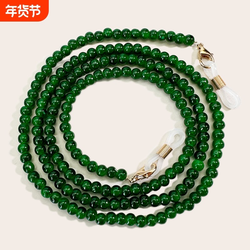手工串珠水晶石眼镜链水晶时尚复古口罩绳祖母绿墨镜男女挂脖链条