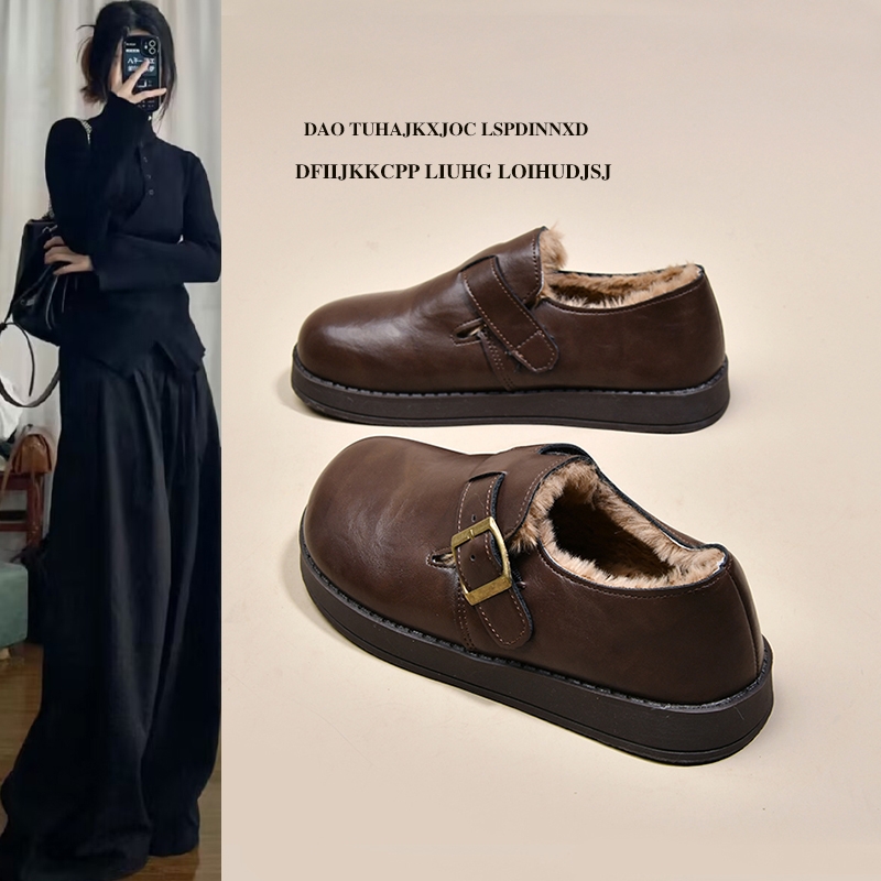 厚底勃肯鞋女鞋加绒小皮鞋2025新款冬季保暖雪地靴乐福鞋博肯棉鞋