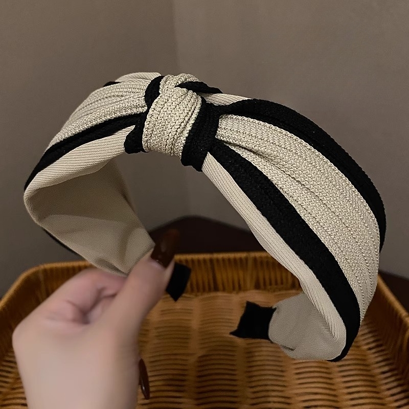 高颅顶发箍女秋冬新款复古小香风针织宽边打结头箍显脸小发卡头饰