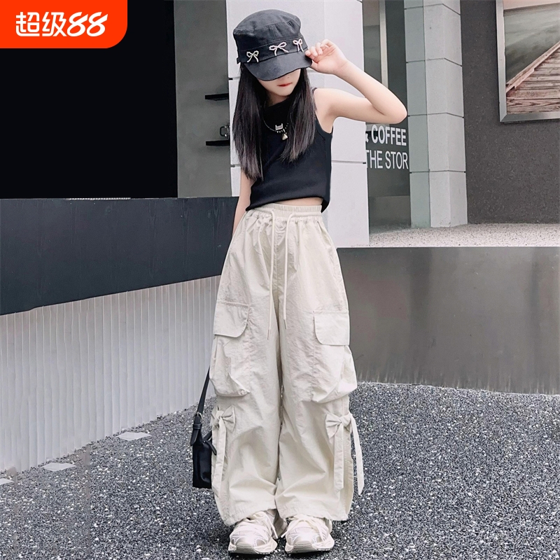 女童工装裤春秋款2025新款儿童潮酷穿搭秋季女孩大童速干裤子