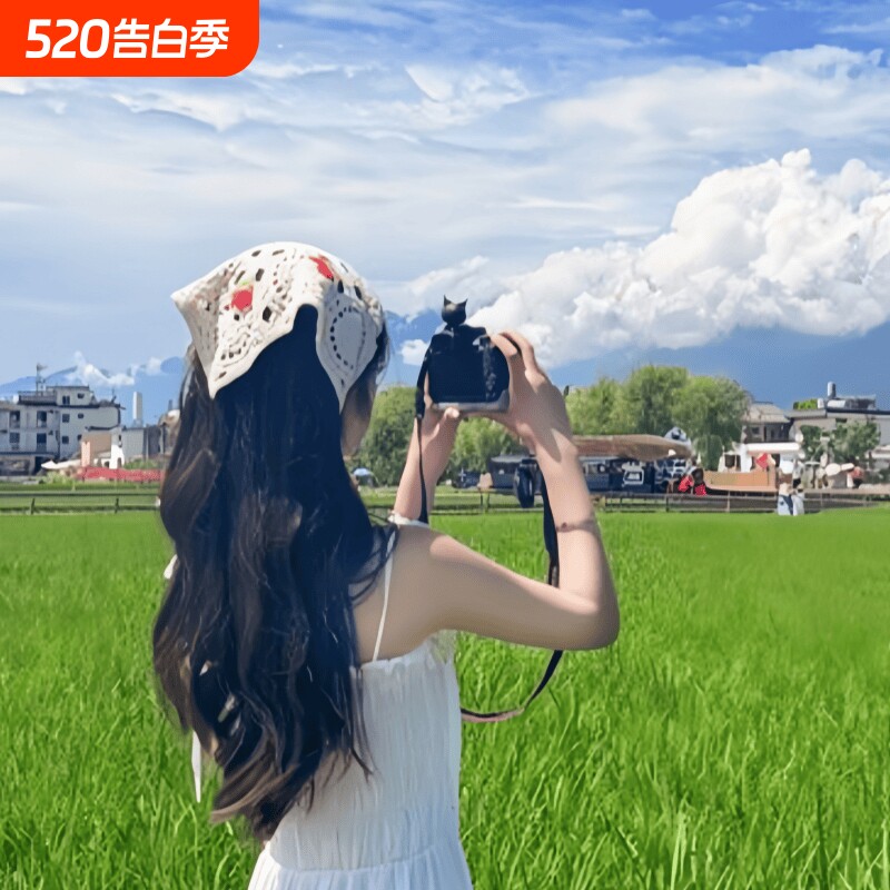 复古针织头巾手工多巴胺三角巾海边出游甜美可爱钩花田园风女头饰