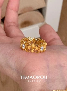 超级重工!vintager中古鸢尾花蕾丝戒指女轻奢小众高级感食指戒指