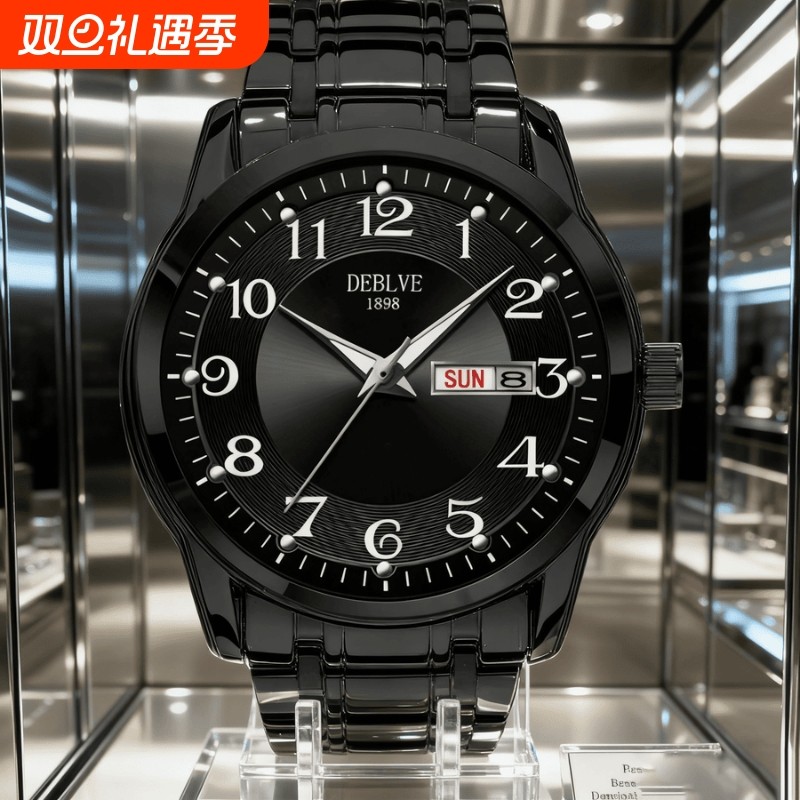 正品瑞士全自动非机械表手表男士学生韩版时尚潮双日历防水表夜光