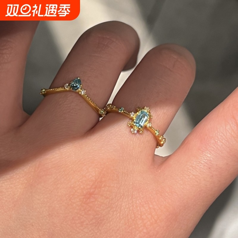 古法微镶锆石金色开口戒指复古宫廷风小众轻奢设计时尚百搭食指戒