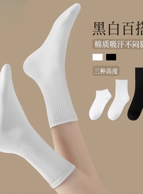 60只南极人袜子女一次性日抛袜子中筒袜纯棉袜白色黑色高筒防臭