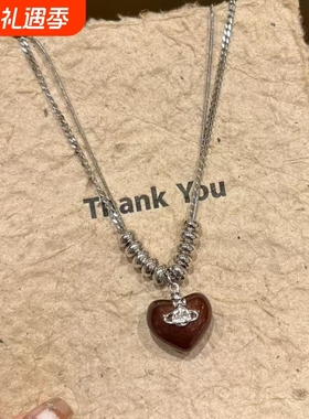 土星爱心串珠项链甜酷辣妹叠戴毛衣链气质小众独特设计感配饰新款