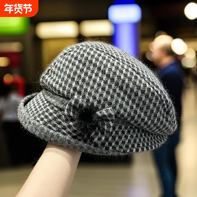 蝴蝶结渔夫帽中老年妈妈秋冬季女士复古百搭盆帽显脸小可折叠卷边