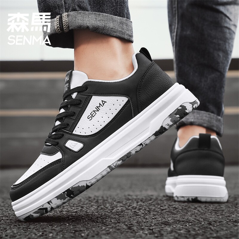 森马男鞋2026新款春季运动休闲防滑板鞋黑色皮面小众潮鞋工作上班