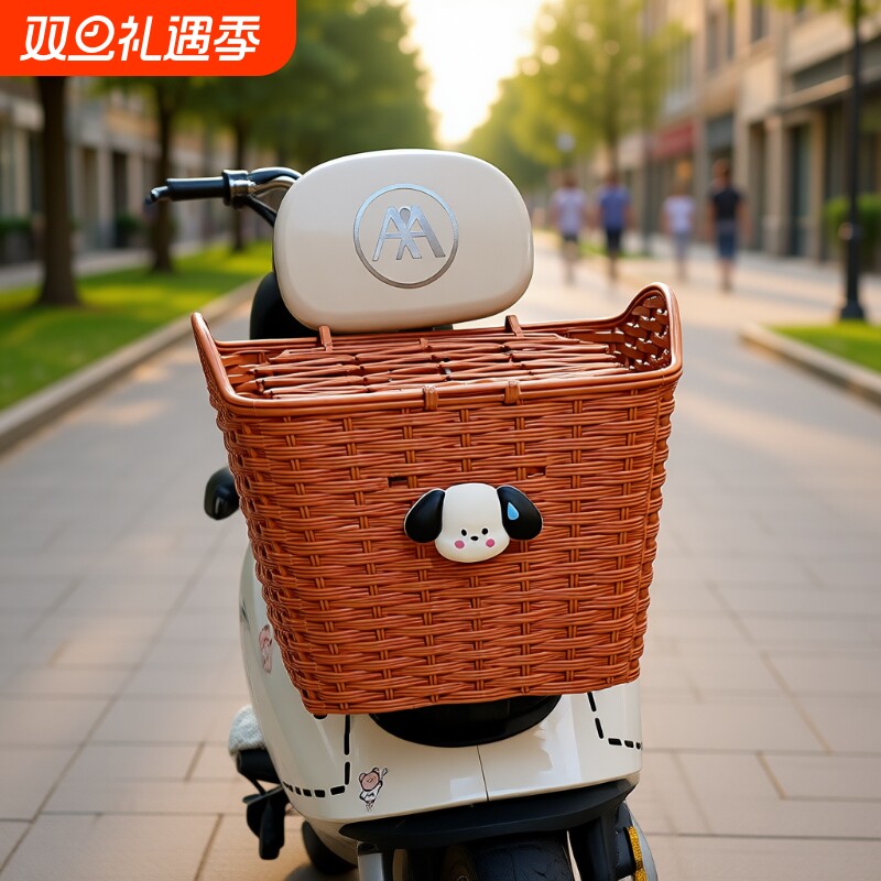 电动车后置储物筐可爱卡通摩托电瓶车后尾放东西置物神器防水挂篮