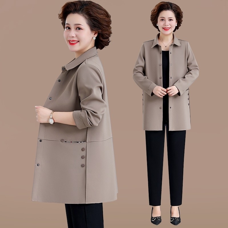 中年妈妈春秋气质风衣女中长款2025新款中老年女春装洋气外套上衣