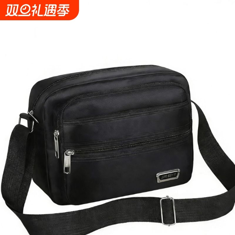六层拉链斜挎包 男士防水尼龙单肩包 可折叠休闲男包
