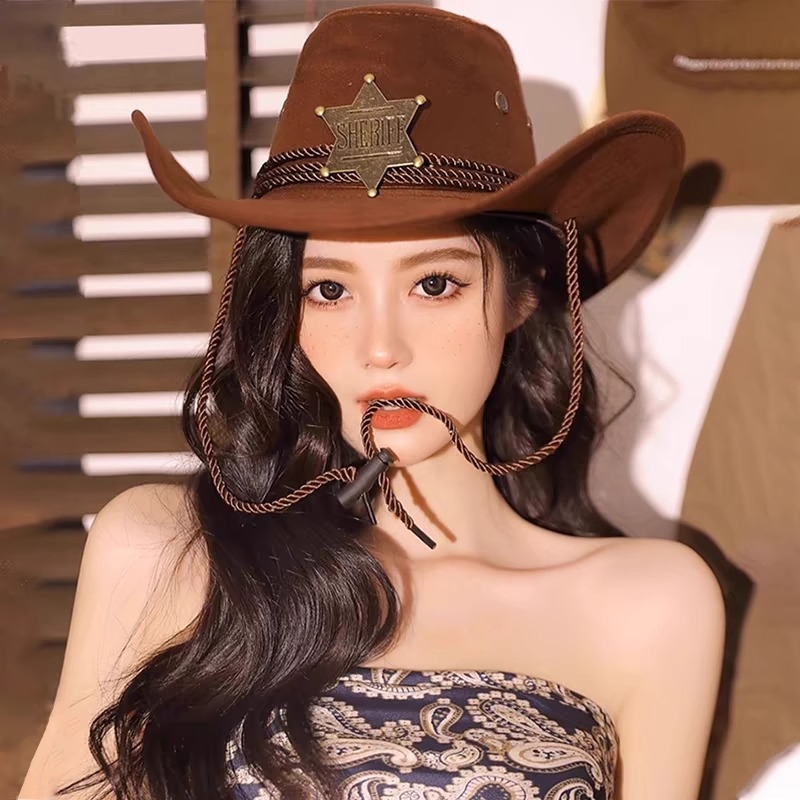 大檐宽檐西部牛仔遮阳帽女复古美式防晒沙漠辣妹爵士帽骑士礼帽男