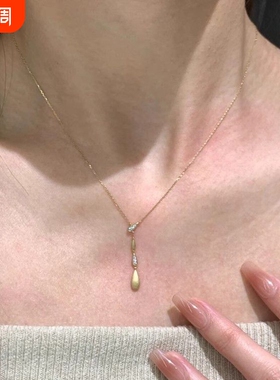 水滴~y字闪钻轻奢悬浮极简主义拉丝极细款锁骨链女金色高级感配饰