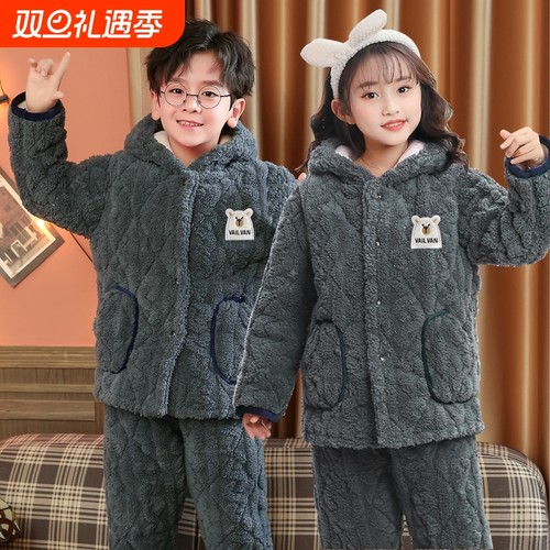 冬季睡衣三层夹棉加厚保暖居家服