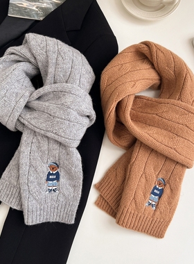 100%WOOL羊毛围巾保暖针织复古2025新款红色情侣围脖紫色米色黑色