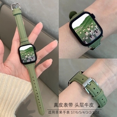 高级小众适用applewatchs10真皮小蛮腰表带iwatchs9皮苹果手表2/3/4/5/6/se代皮腕带女41/45mm绿色粉色黑色