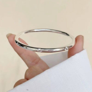 四叶草银手镯9999纯银女素圈闭口实心年轻款 个性 光面简约 幂琳