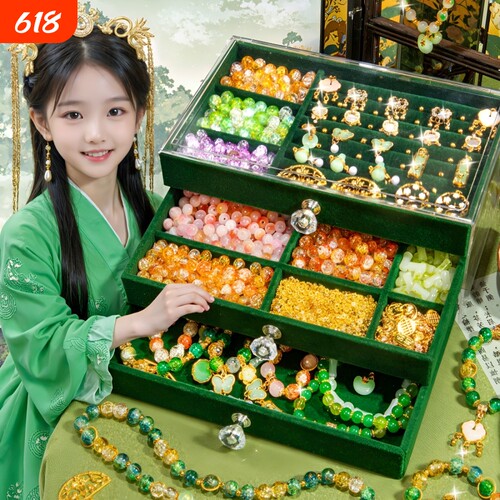 手链串珠儿童古风首饰礼盒套装手工diy材料玩具5小女孩子生日礼物