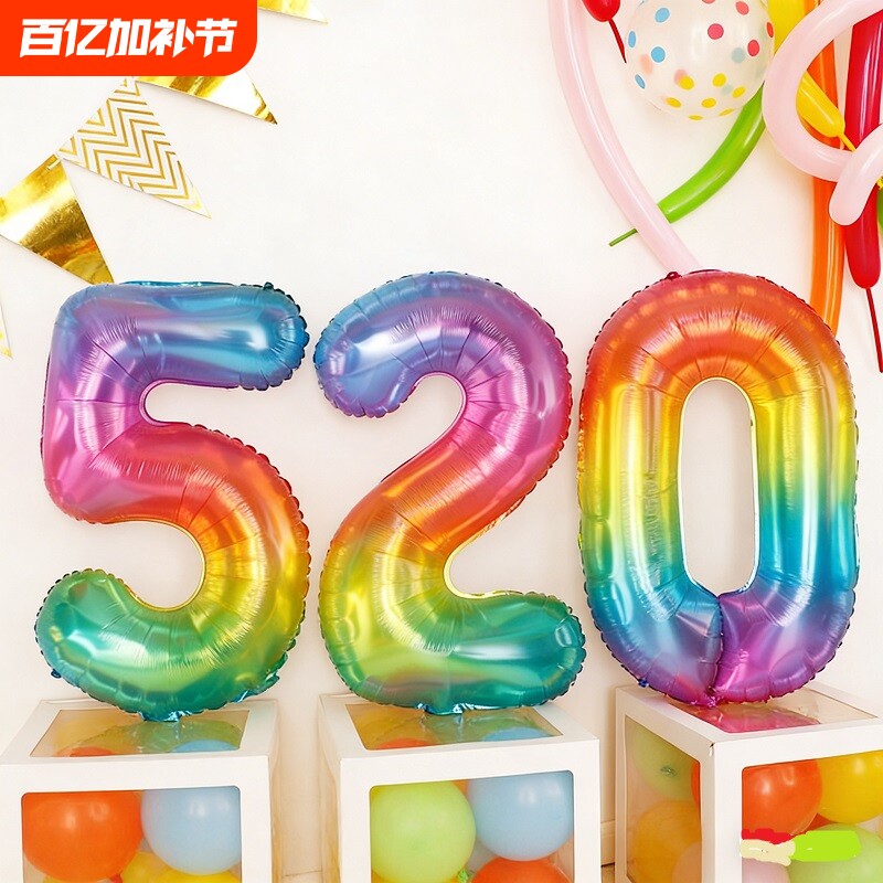 儿童生日数字气球装扮男女孩周岁派对装饰氛围布置背景布户外铝膜
