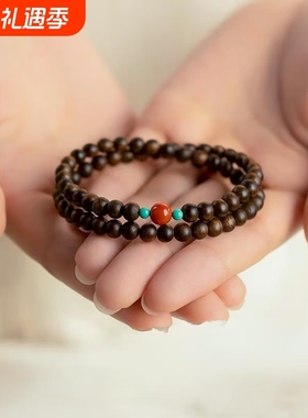 天然文莱沉香手串沉水级老料双圈叠戴收藏级文玩佛珠手链