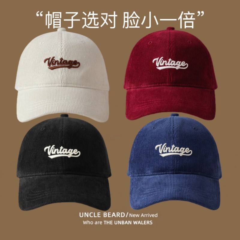 秋冬灯芯绒棒球帽软顶帽子大头围深帽桶鸭舌帽男女生帽子