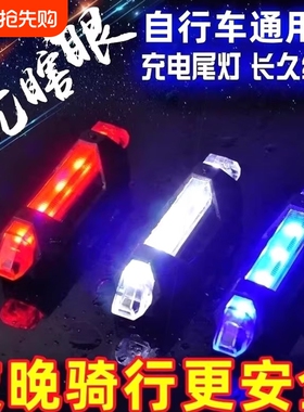 自行车尾灯USB充电安全警示灯骑行灯单车夜间骑行装备开关红色