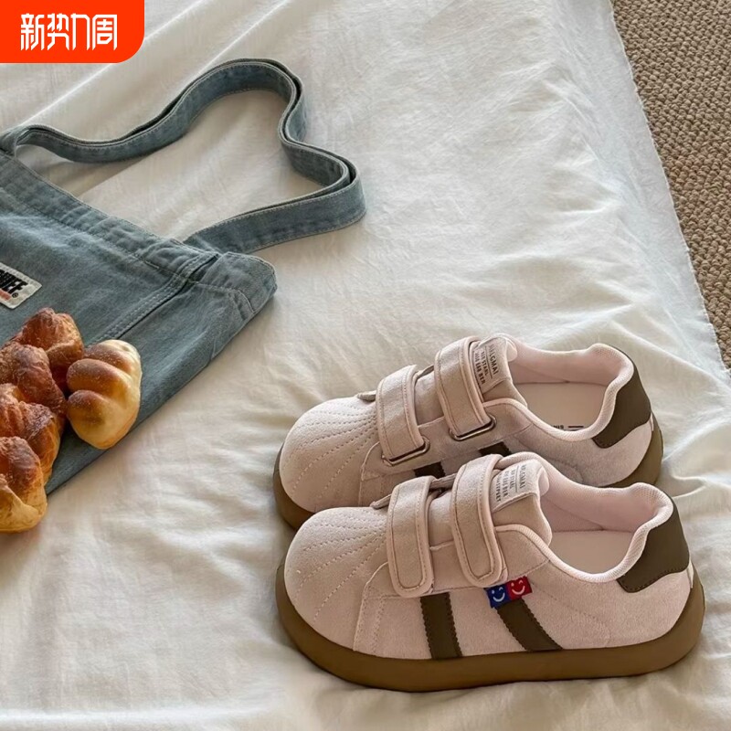 爆款奶fufu魔术贴板鞋女春秋新款chic小众泡芙面包鞋帆布鞋子